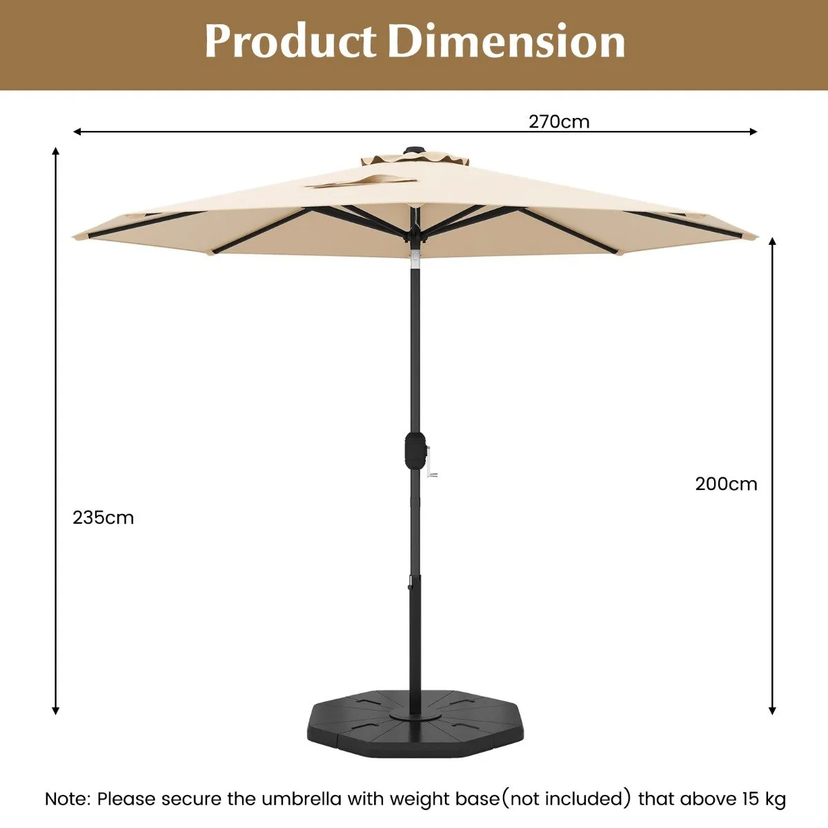 270cm Patio Umbrella Cantilever for Garden and Deck-Beige
