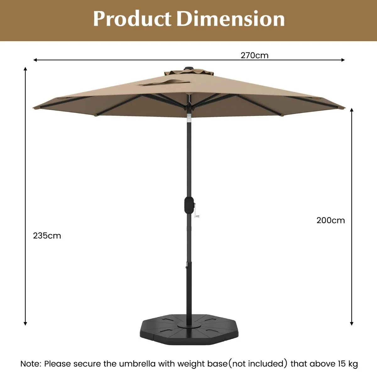 270cm Patio Umbrella Cantilever for Garden and Deck-Grey