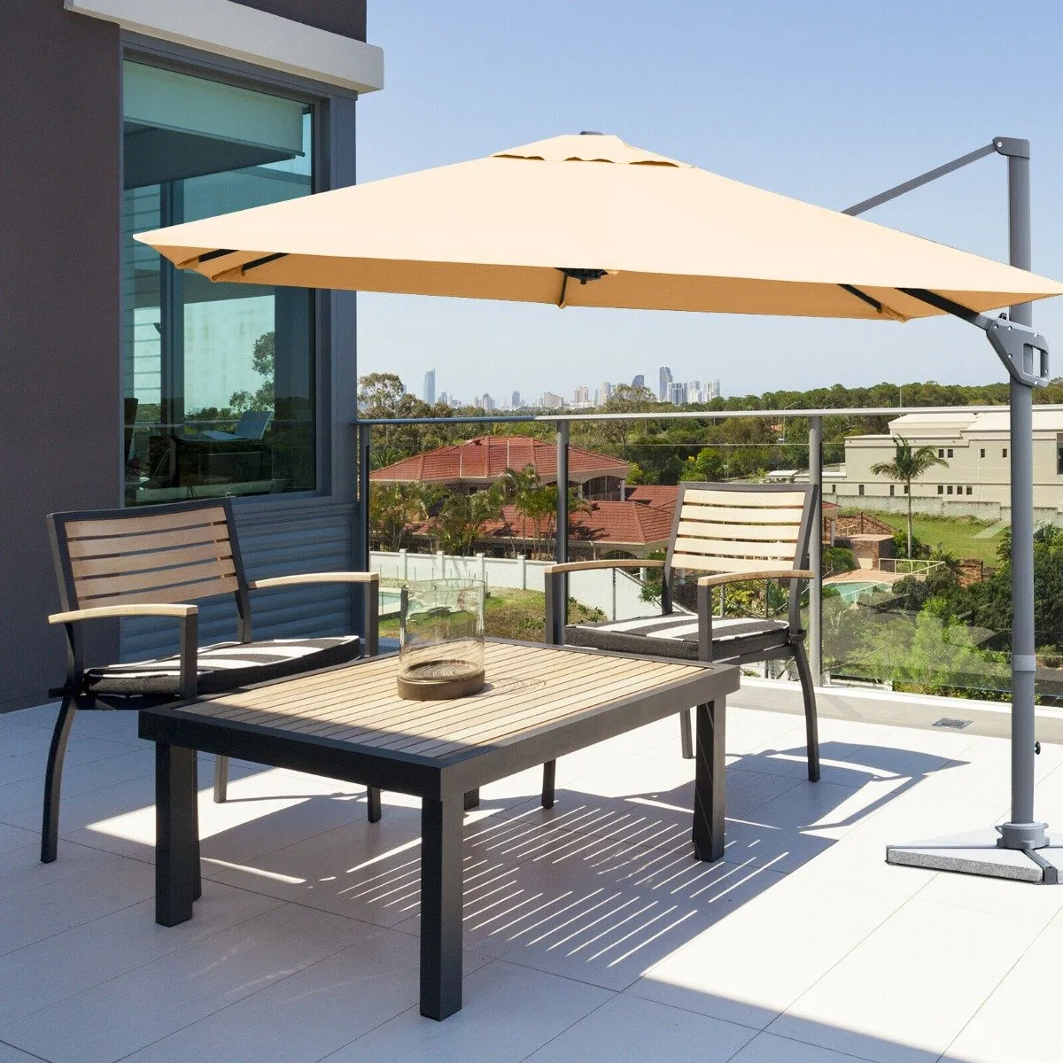 3m Patio Cantilever Umbrella with 4-Level Tilting Adjustment and Crank Handle-Beige
