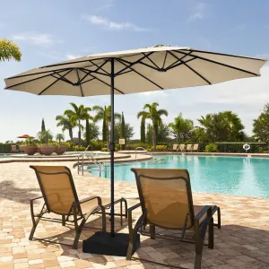450cm Double-Sided Patio Umbrella with Base and Hand-Crank System-Beige