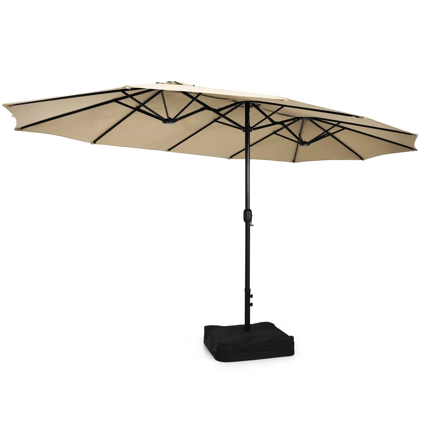 450cm Double-Sided Patio Umbrella with Base and Hand-Crank System-Beige