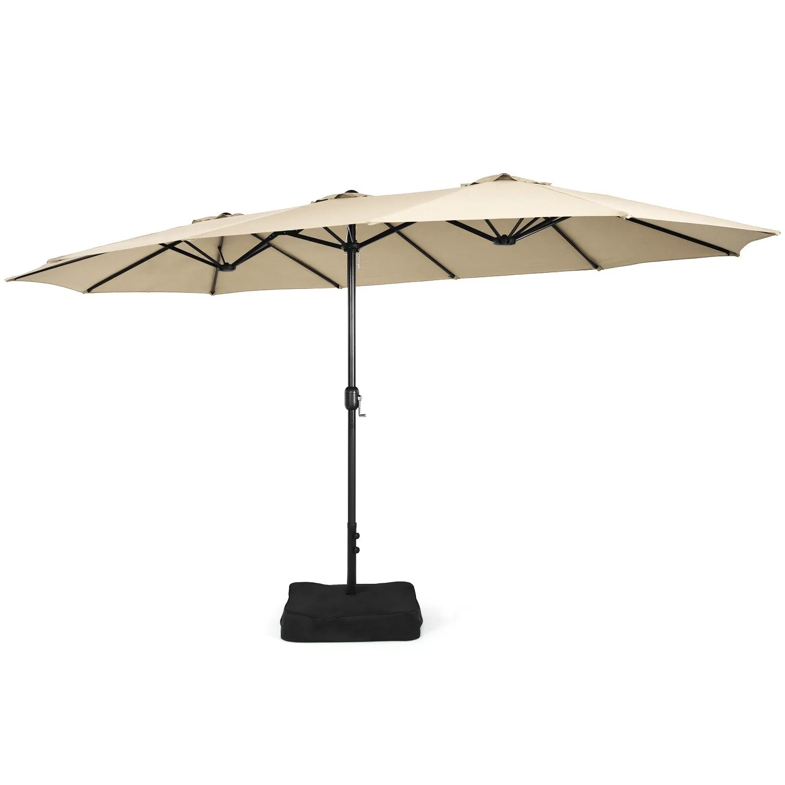 450cm Double-Sided Patio Umbrella with Base and Hand-Crank System-Beige