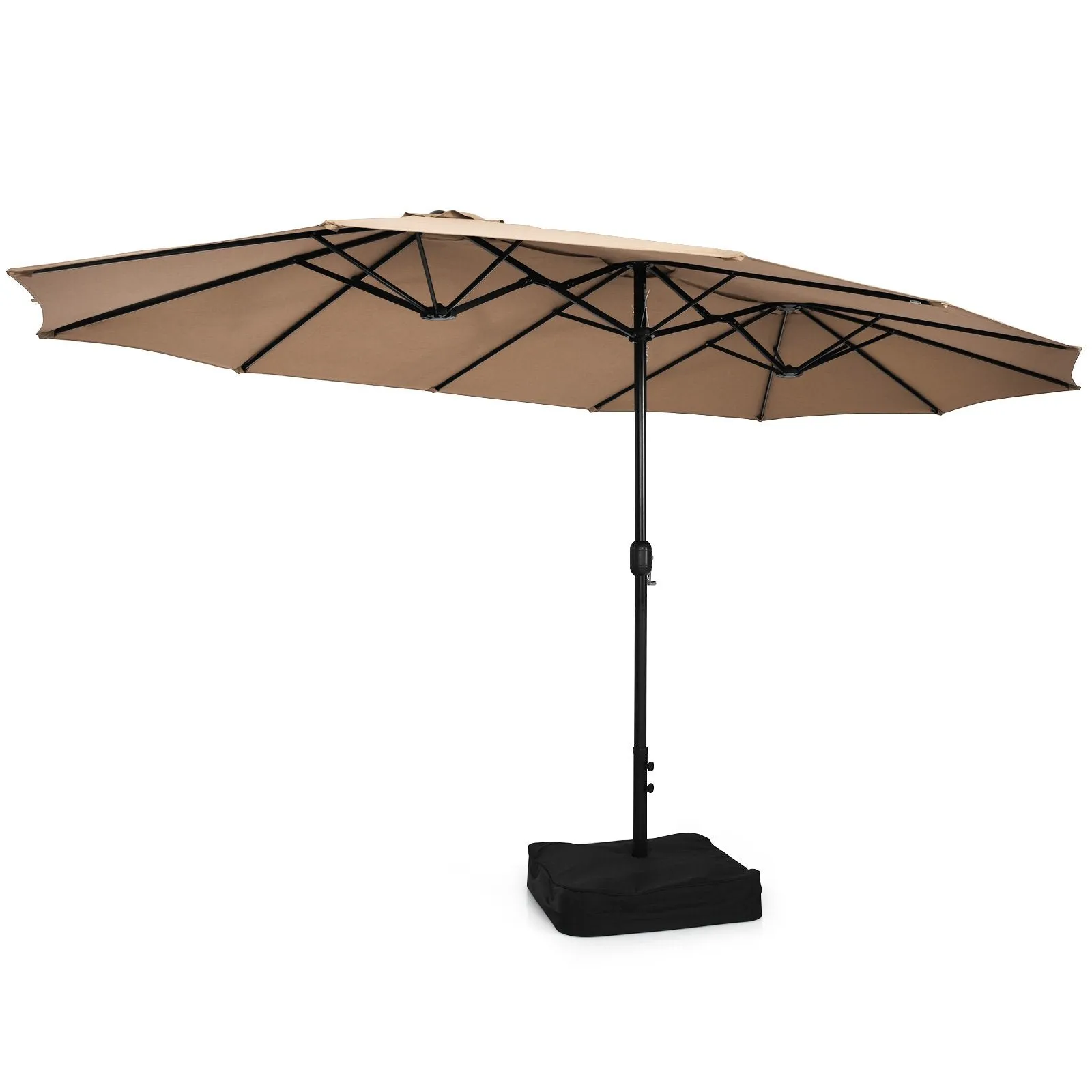 450cm Double-Sided Patio Umbrella with Base and Hand-Crank System-Coffee