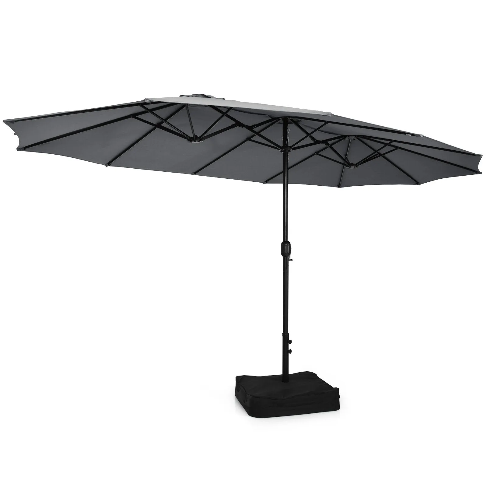450cm Double-Sided Patio Umbrella with Base and Hand-Crank System-Grey