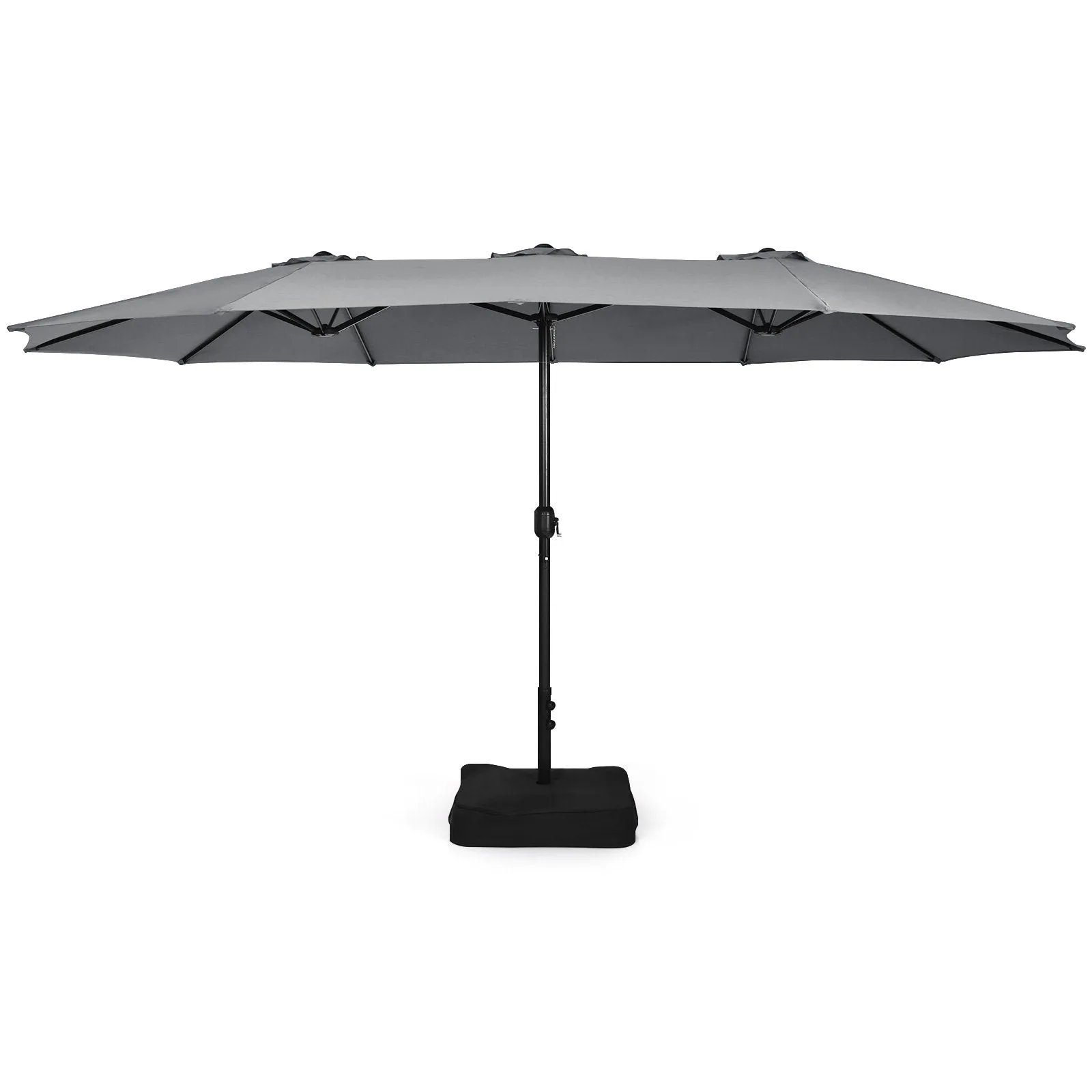 450cm Double-Sided Patio Umbrella with Base and Hand-Crank System-Grey