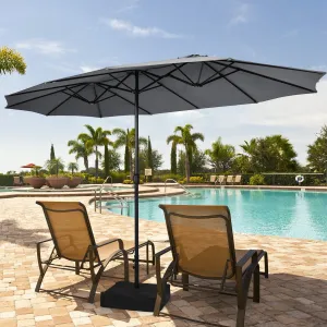 450cm Double-Sided Patio Umbrella with Base and Hand-Crank System-Grey