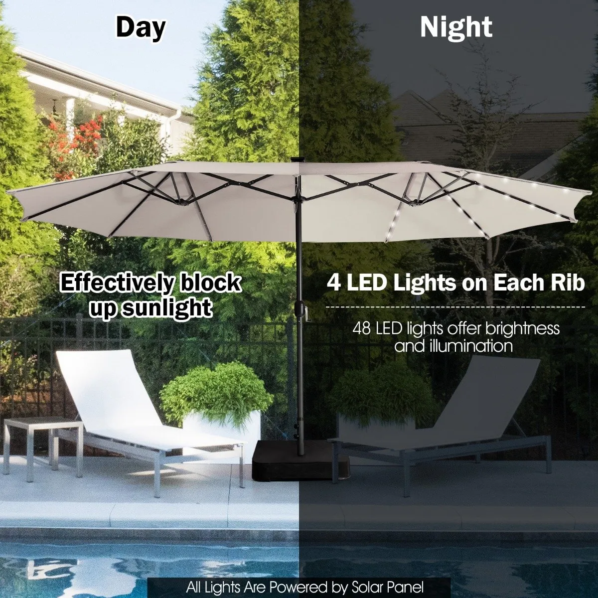 450cm Double-Sided Patio Umbrella with Solar Lights-Beige