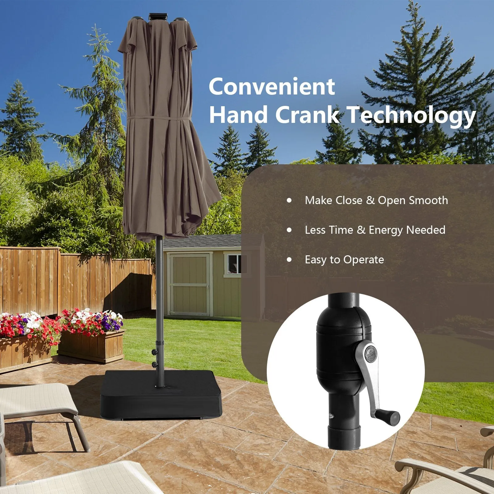 450cm Double-Sided Patio Umbrella with Solar Lights -Coffee