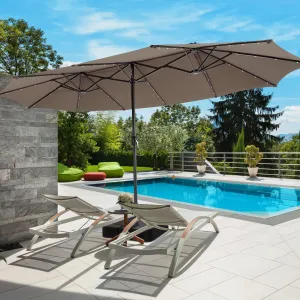 450cm Double-Sided Patio Umbrella with Solar Lights -Coffee
