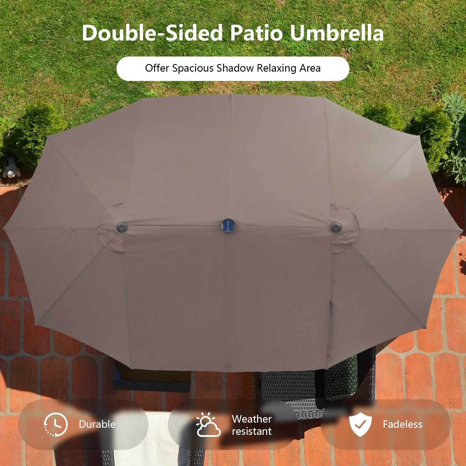 450cm Double-Sided Patio Umbrella with Solar Lights -Coffee