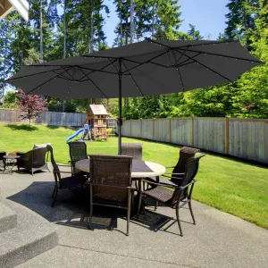 450cm Double-Sided Patio Umbrella with Solar Lights-Grey