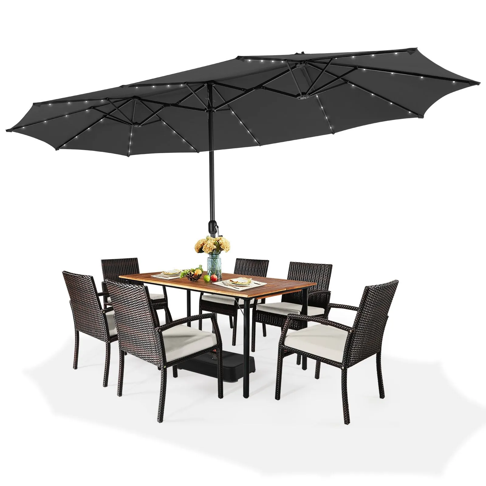 450cm Double-Sided Patio Umbrella with Solar Lights-Grey