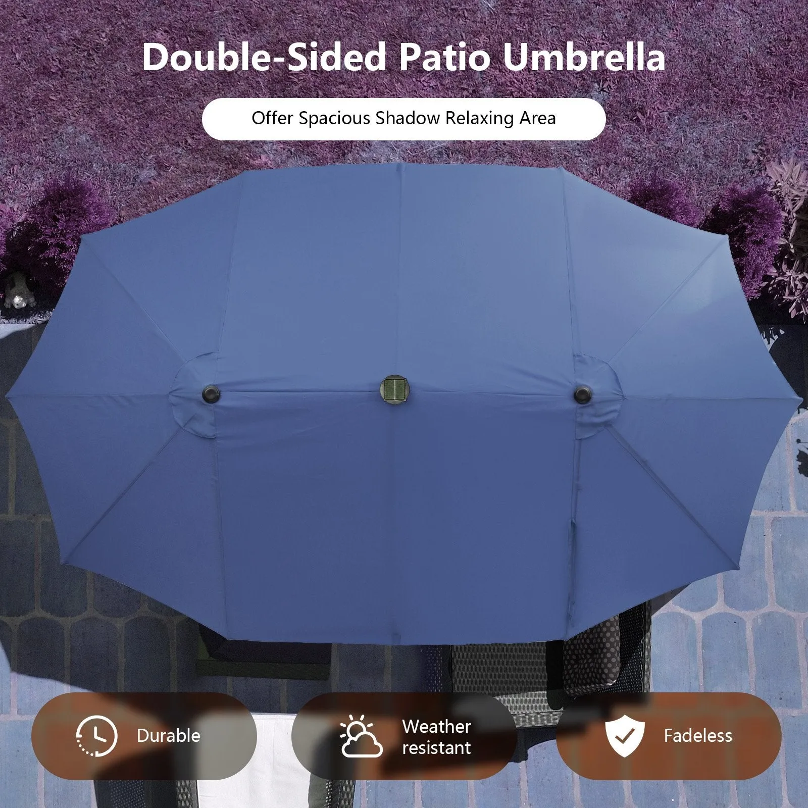 450cm Double-Sided Patio Umbrella with Solar Lights -Navy