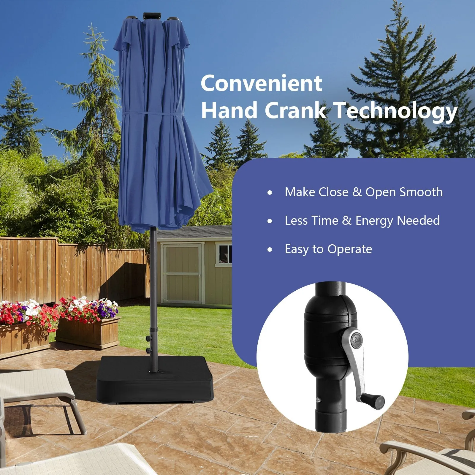 450cm Double-Sided Patio Umbrella with Solar Lights -Navy
