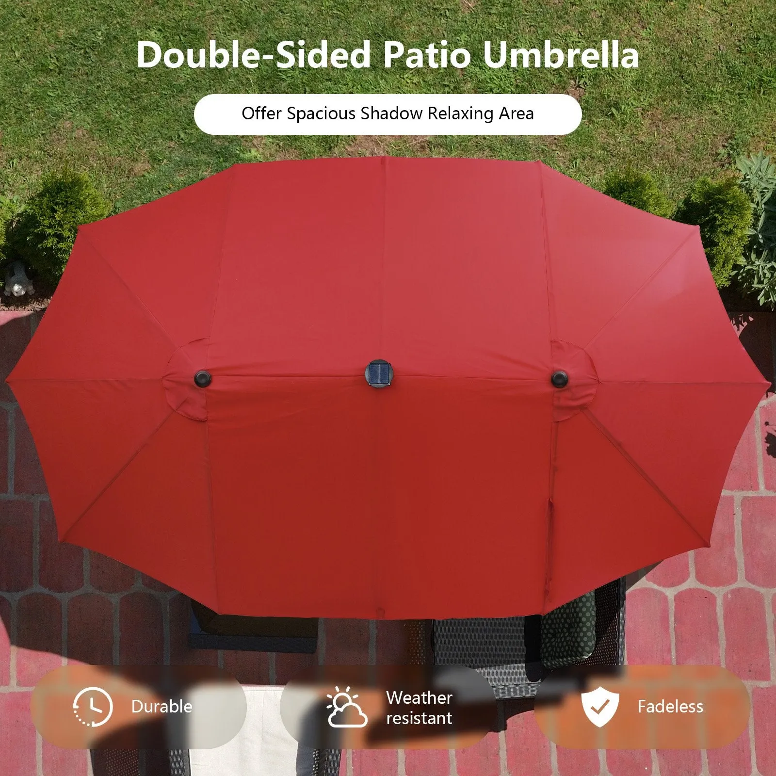 450cm Double-Sided Patio Umbrella with Solar Lights -Wine