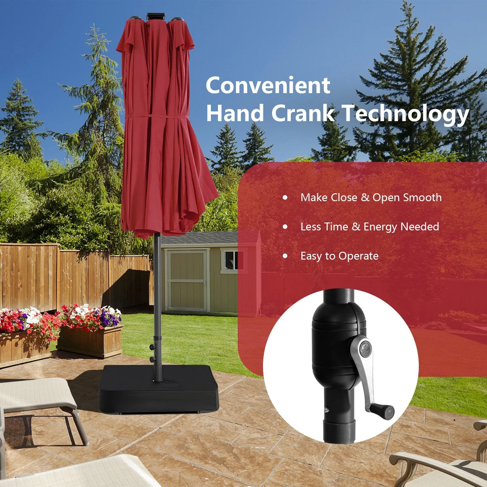 450cm Double-Sided Patio Umbrella with Solar Lights -Wine