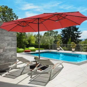 450cm Double-Sided Patio Umbrella with Solar Lights -Wine