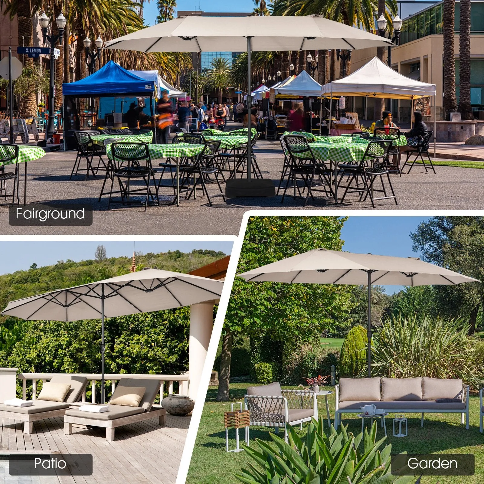 460cm Double-Sided Patio Umbrella with Hand-Crank System and Air Vents-Beige