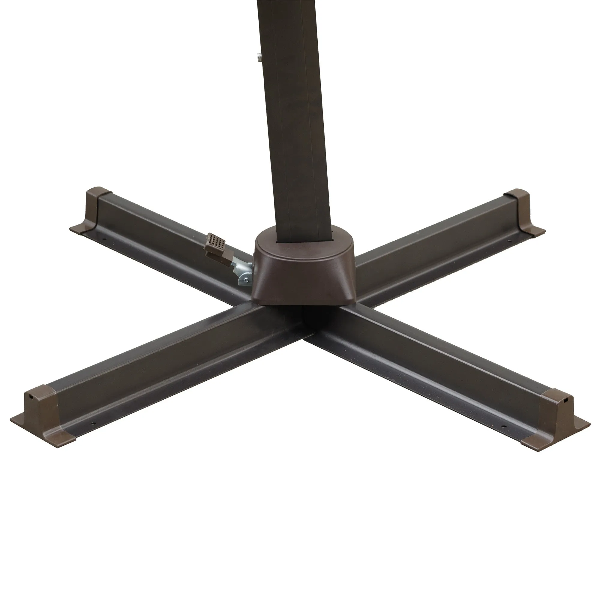 485657 10' Tan Polyester Square Tilt Cantilever Patio Umbrella with Stand for Stylish Outdoor Shade