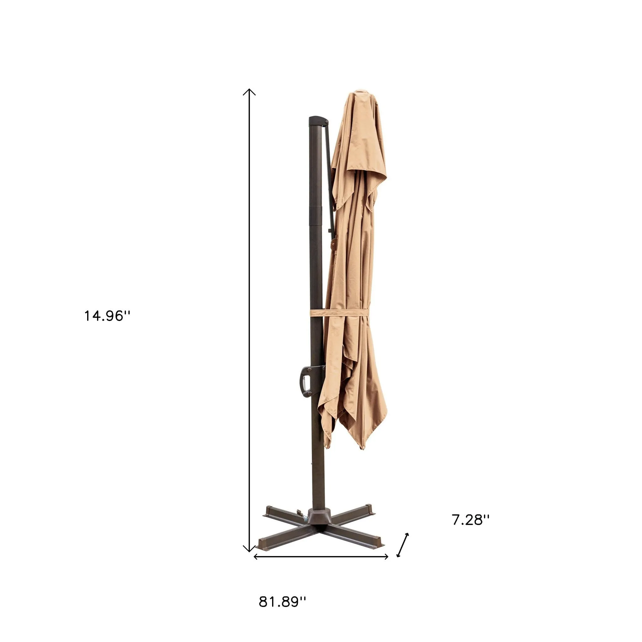 485657 10' Tan Polyester Square Tilt Cantilever Patio Umbrella with Stand for Stylish Outdoor Shade