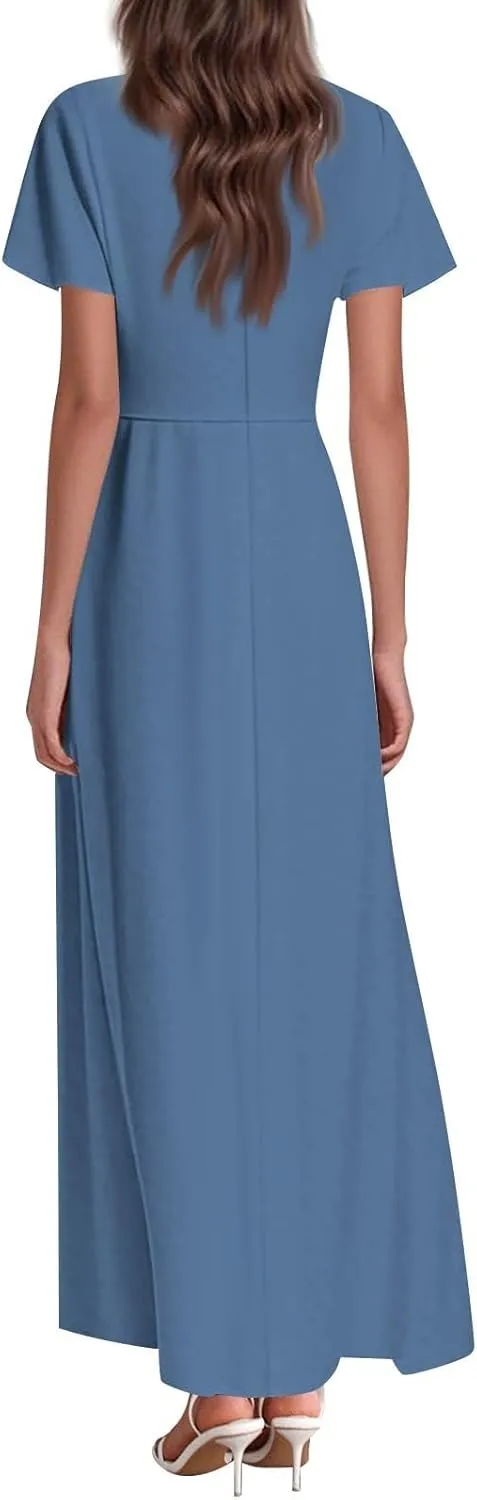 4Th of July Maxi Dresses for Women 2025 Summer Chiffon Ruffle Flowy Swing A Line Dress Short Sleeve Floral Frocks