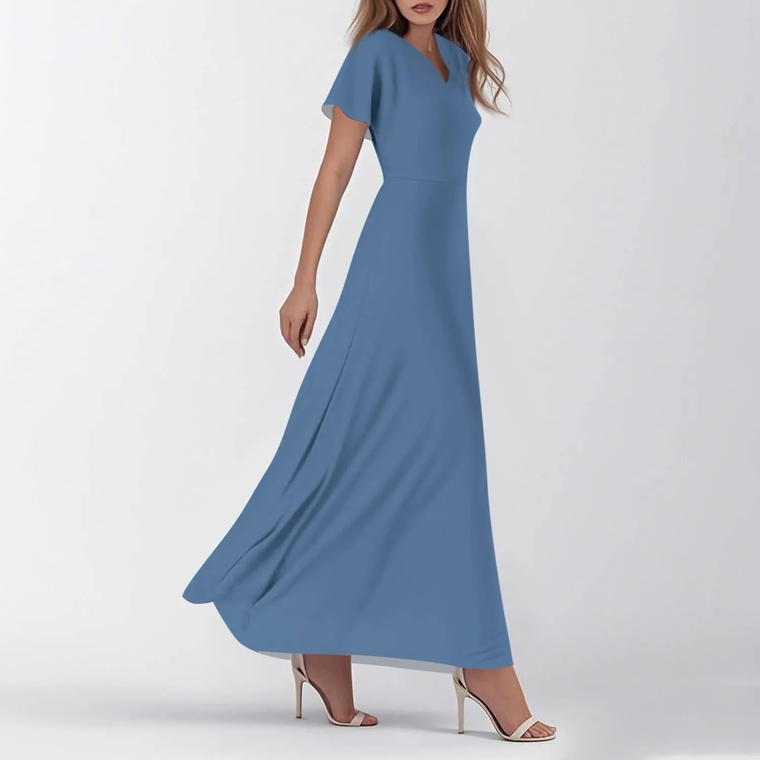 4Th of July Maxi Dresses for Women 2025 Summer Chiffon Ruffle Flowy Swing A Line Dress Short Sleeve Floral Frocks