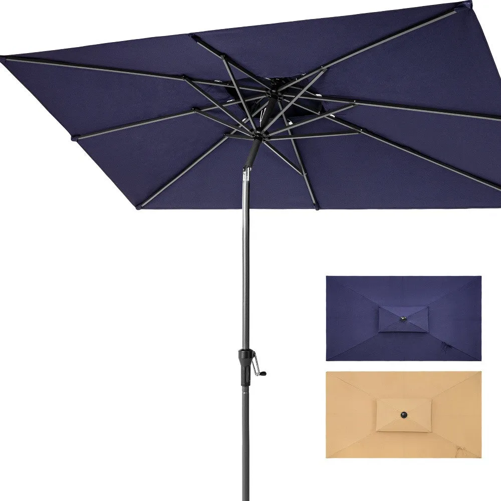 9' Navy Blue Polyester Rectangular Market Umbrella - Stylish, Durable, and Perfect for Outdoor Spaces!