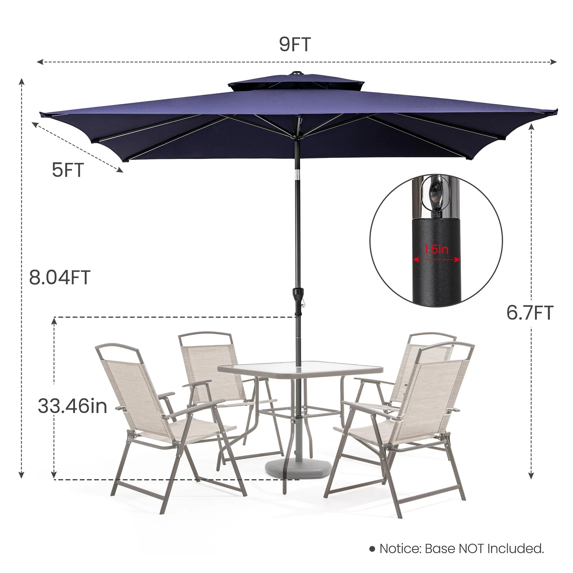 9' Navy Blue Polyester Rectangular Market Umbrella - Stylish, Durable, and Perfect for Outdoor Spaces!