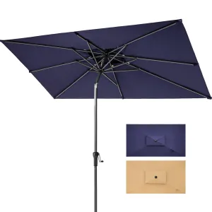 9' Navy Blue Polyester Rectangular Market Umbrella - Stylish, Durable, and Perfect for Outdoor Spaces!