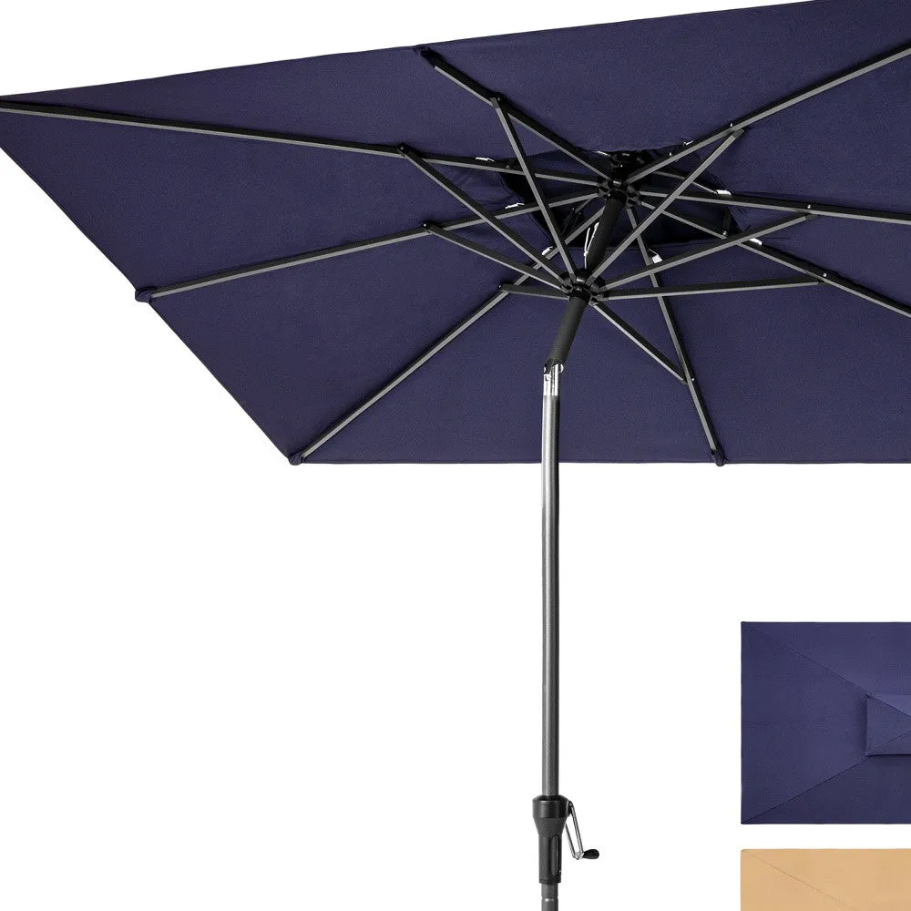 9' Navy Blue Polyester Rectangular Market Umbrella - Stylish, Durable, and Perfect for Outdoor Spaces!
