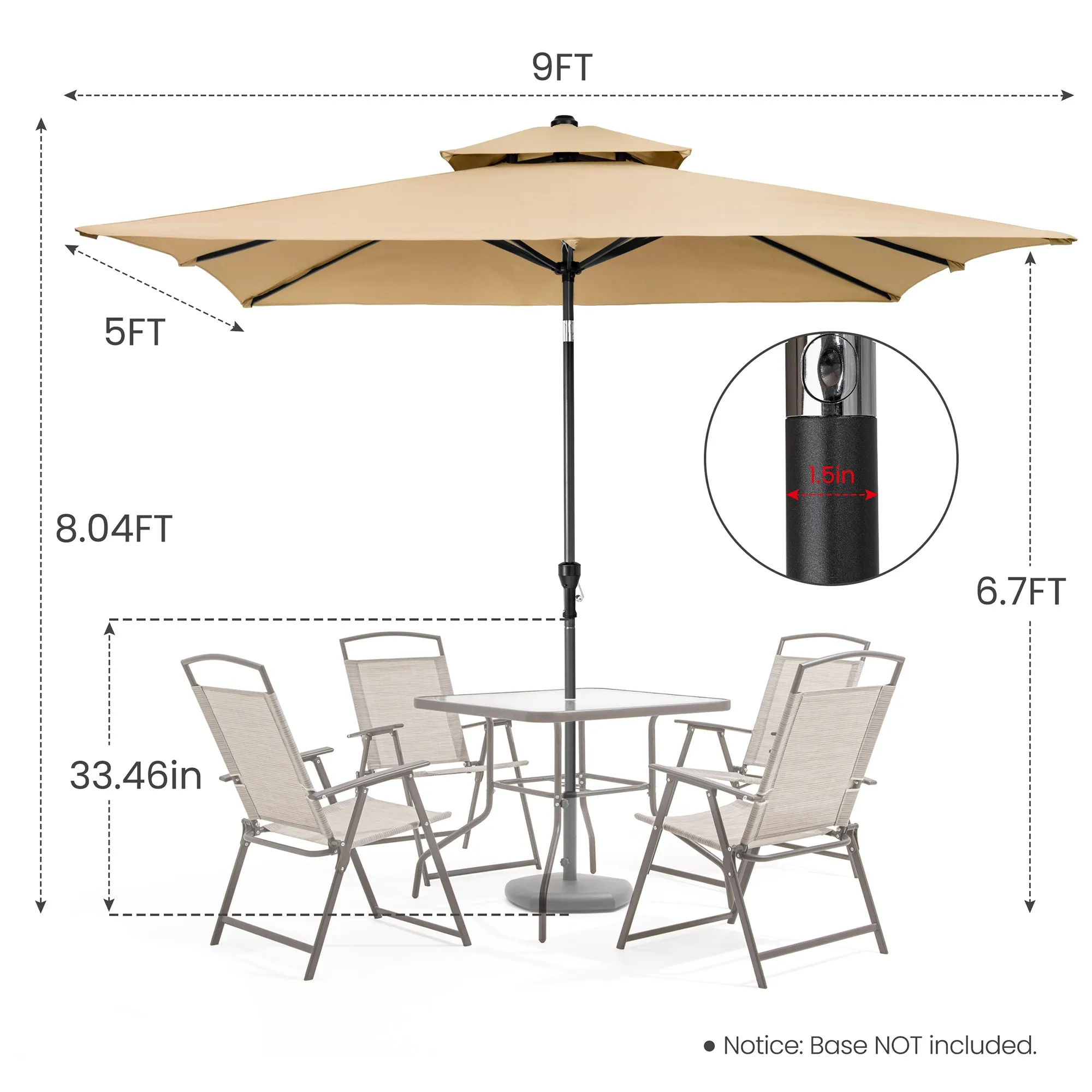 9' Tan Rectangular Tilt Patio Umbrella - Durable Polyester Canopy for Outdoor Elegance
