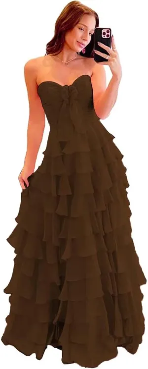 A-Line Sweetheart Prom Dresses Chiffon Long Formal Evening Party Gown with Slit LU102
