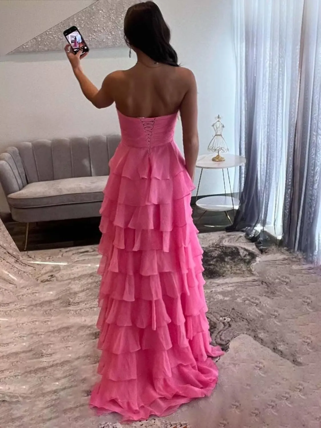 A-Line Sweetheart Prom Dresses Chiffon Long Formal Evening Party Gown with Slit LU102