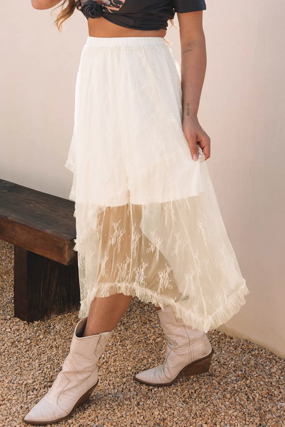 Aliza Lace Cascading Tiered High Waist Maxi Skirt