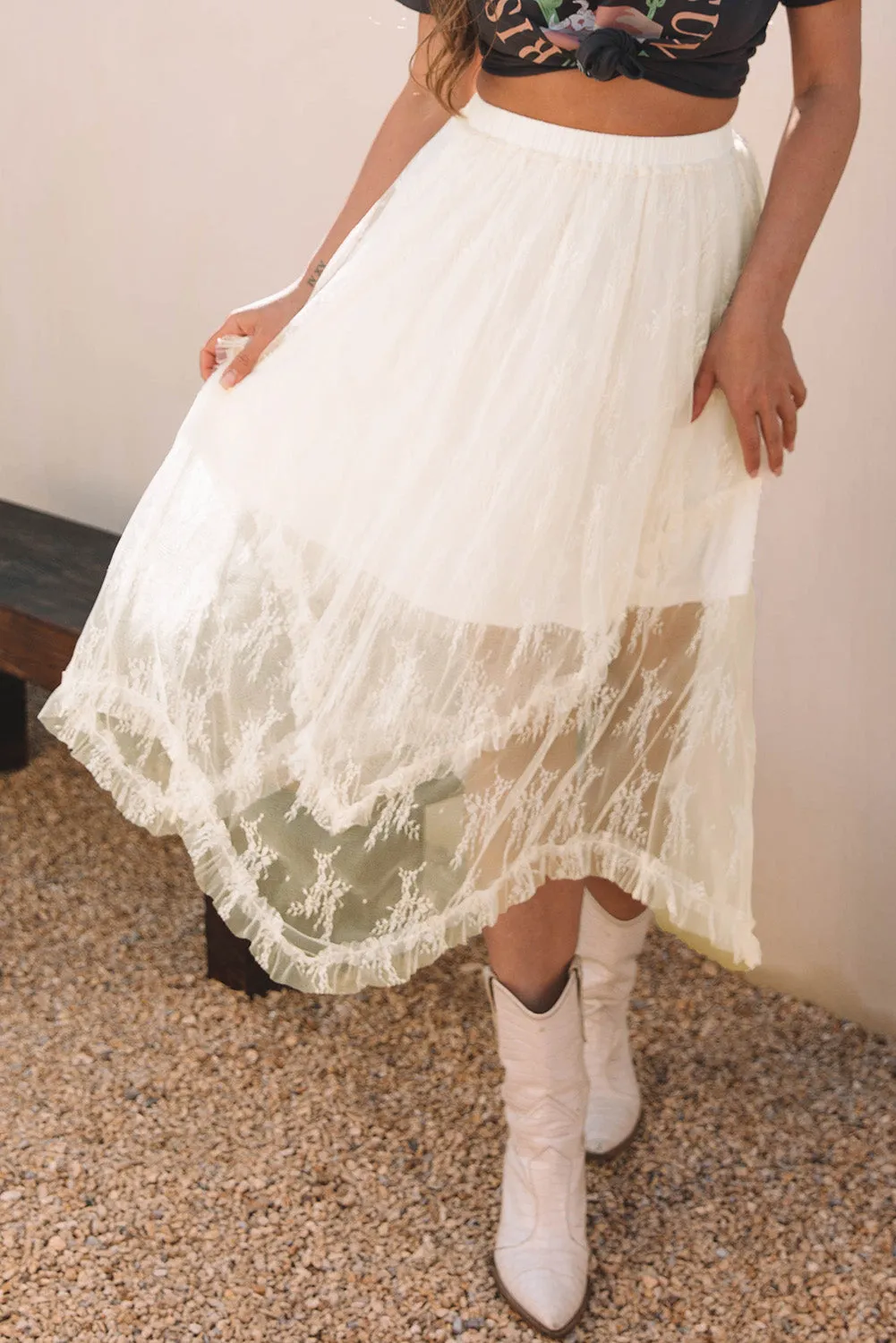 Aliza Lace Cascading Tiered High Waist Maxi Skirt