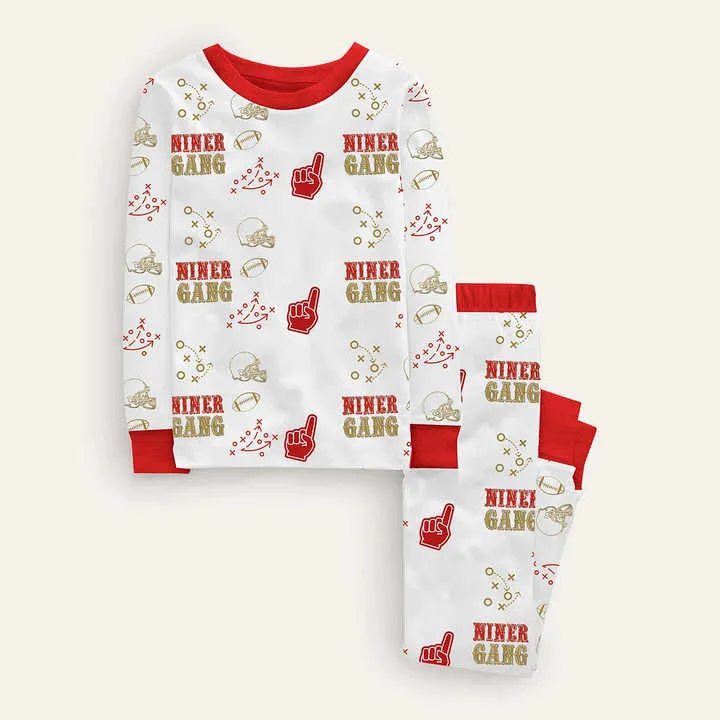 All Over Print Long Sleeve Long Pant Boys-طقم بيجامات للأطفال من البوليستر
