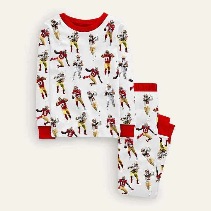All Over Print Long Sleeve Long Pant Boys-طقم بيجامات للأطفال من البوليستر