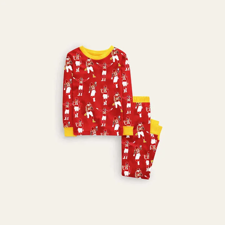 All Over Print Long Sleeve Long Pant Boys-طقم بيجامات للأطفال من البوليستر