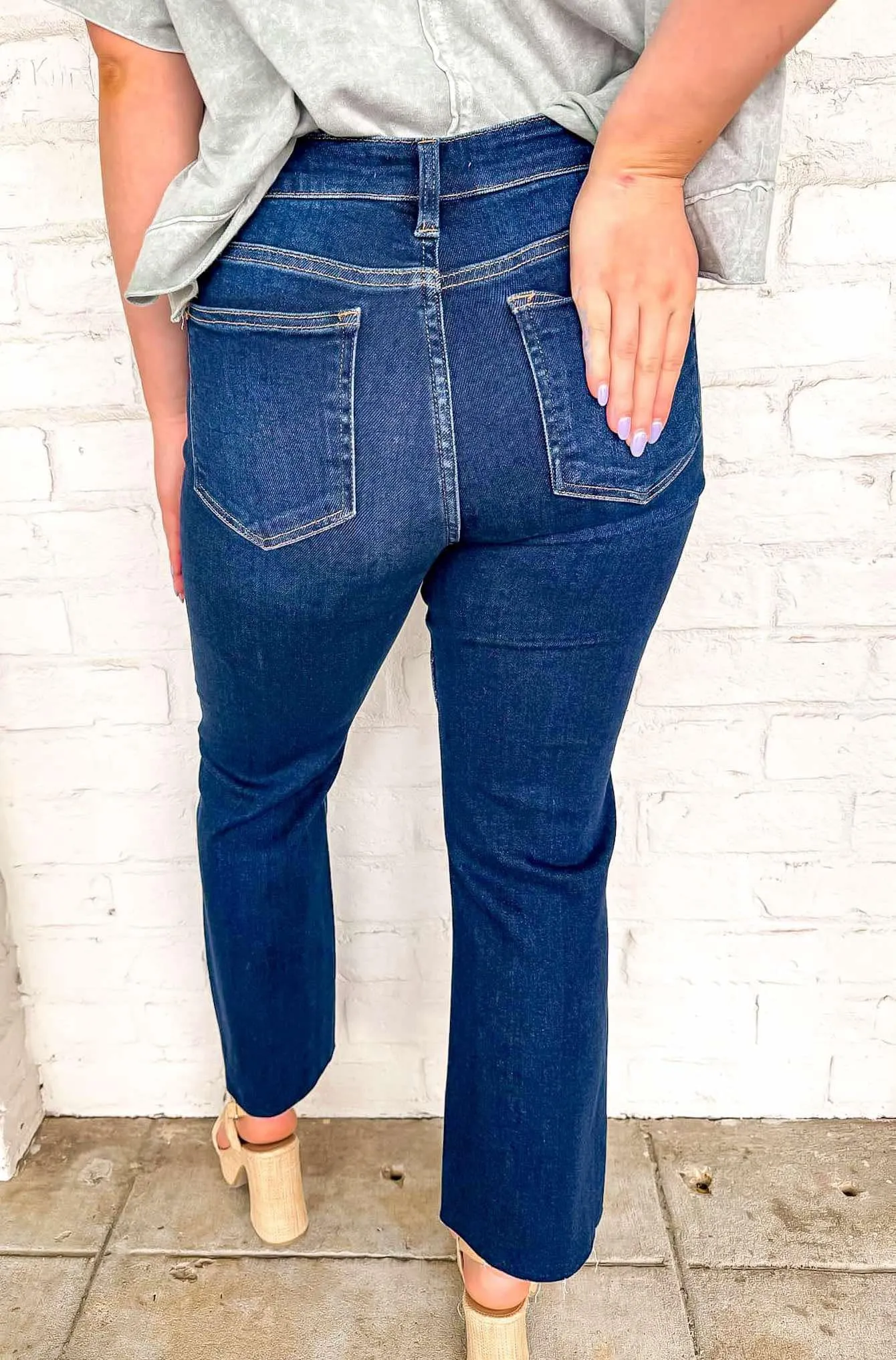 Another Day Mid Rise Crop Flare Seam Detailed Dark Denim Jean