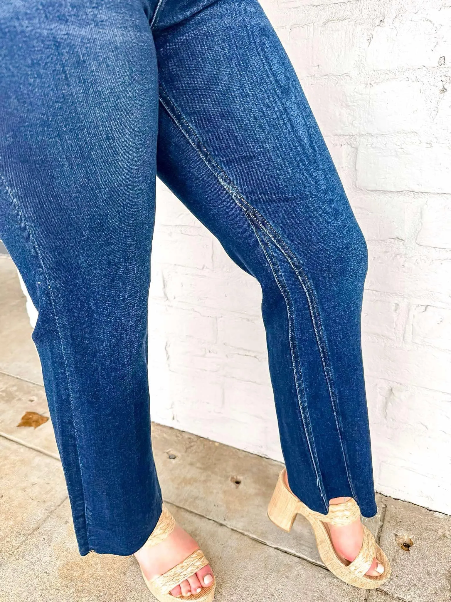 Another Day Mid Rise Crop Flare Seam Detailed Dark Denim Jean