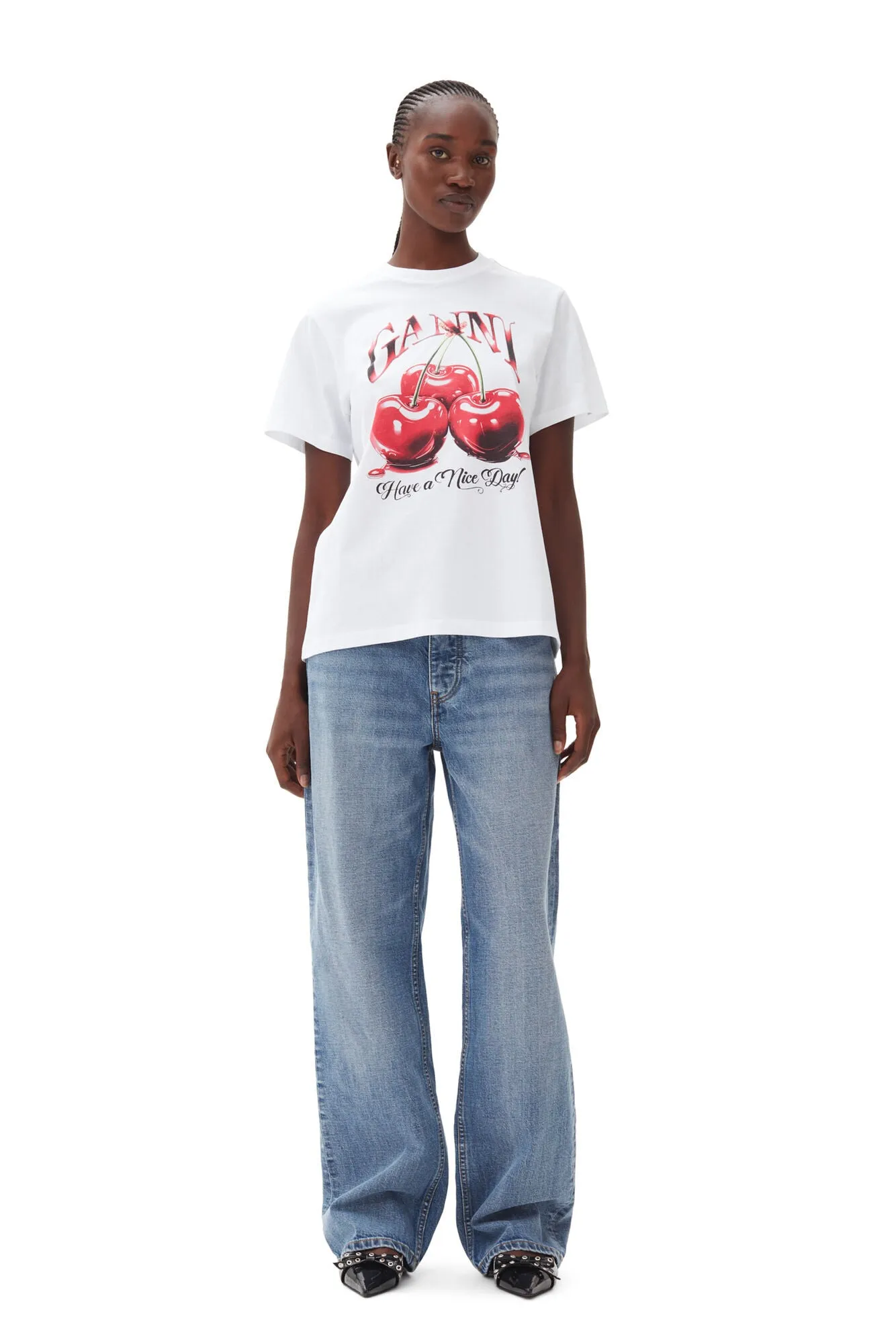 Basic Jersey Cherry Relaxed T-Shirt - Bright White