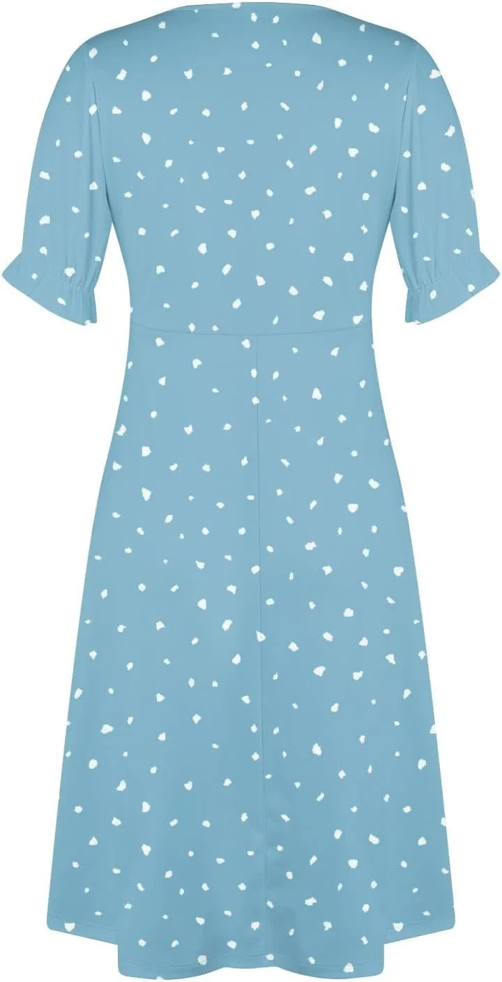 Beach Dress Women Vintage Flower Petite Wrap Dress Casual Bussiness Work Frocks Summer Vacation Clothes