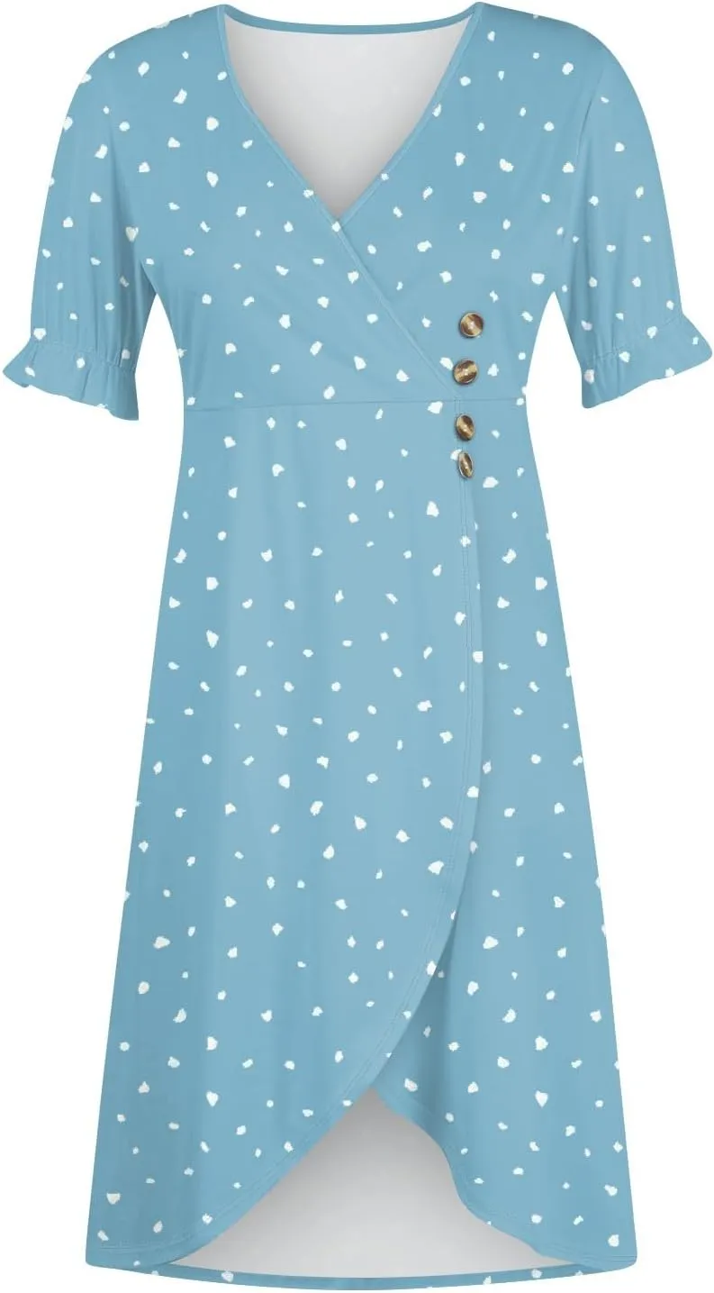 Beach Dress Women Vintage Flower Petite Wrap Dress Casual Bussiness Work Frocks Summer Vacation Clothes