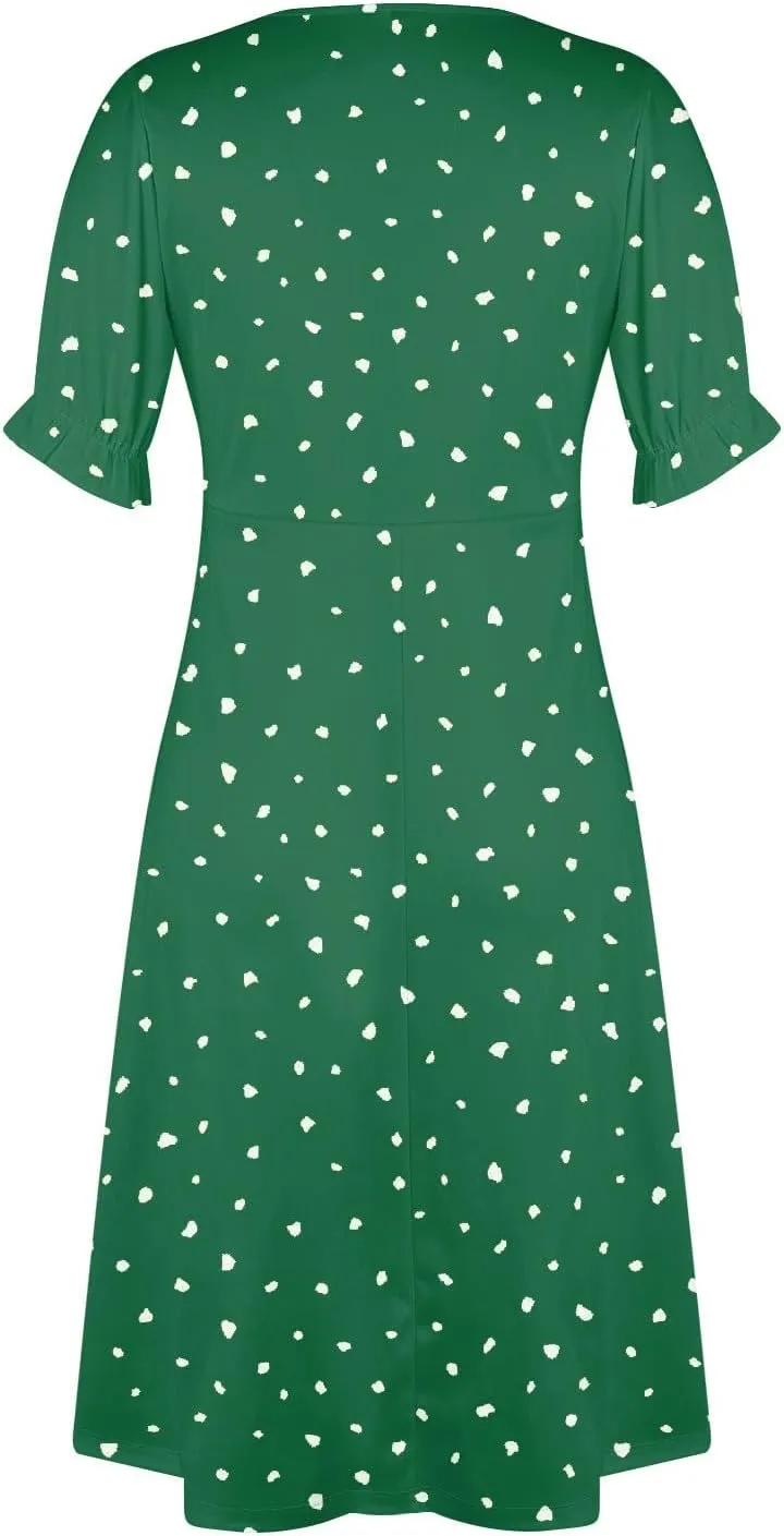Beach Dress Women Vintage Flower Petite Wrap Dress Casual Bussiness Work Frocks Summer Vacation Clothes