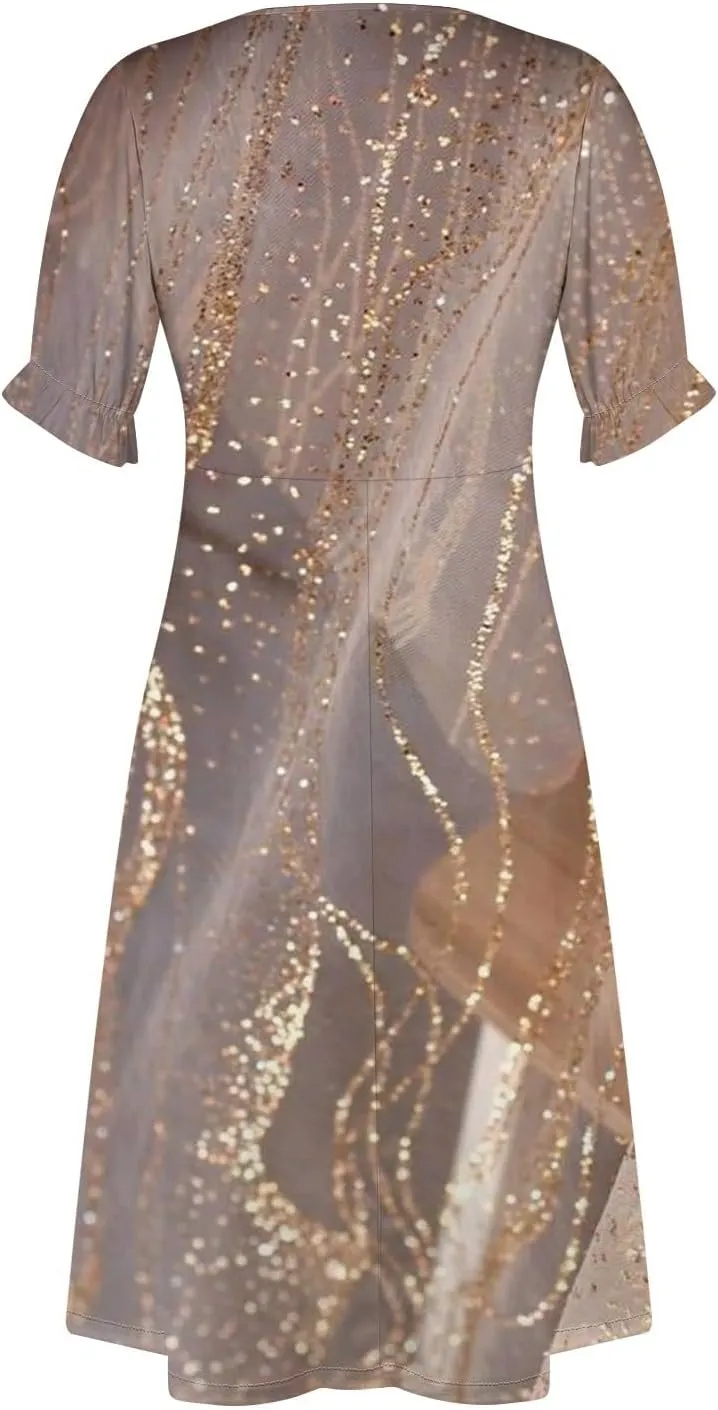 Beach Dress Women Vintage Flower Petite Wrap Dress Casual Bussiness Work Frocks Summer Vacation Clothes