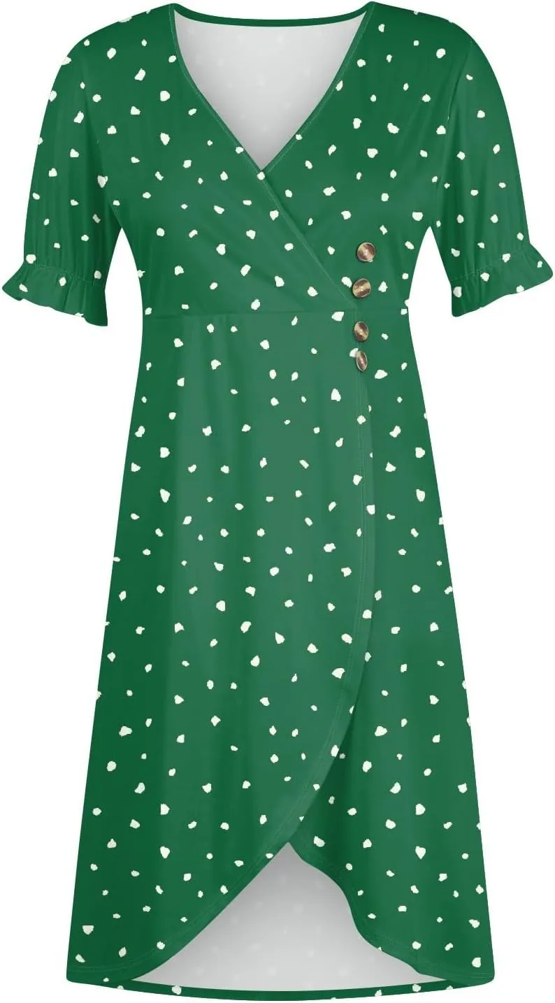 Beach Dress Women Vintage Flower Petite Wrap Dress Casual Bussiness Work Frocks Summer Vacation Clothes
