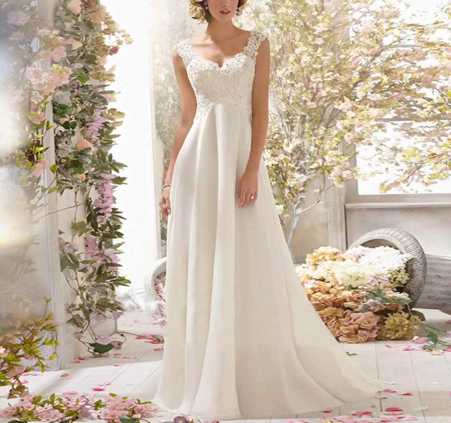 Beach Wedding Dresses for Bride High Low Sequins Sleeveless Pleated Sweetheart Long Bridal Gowns for Women