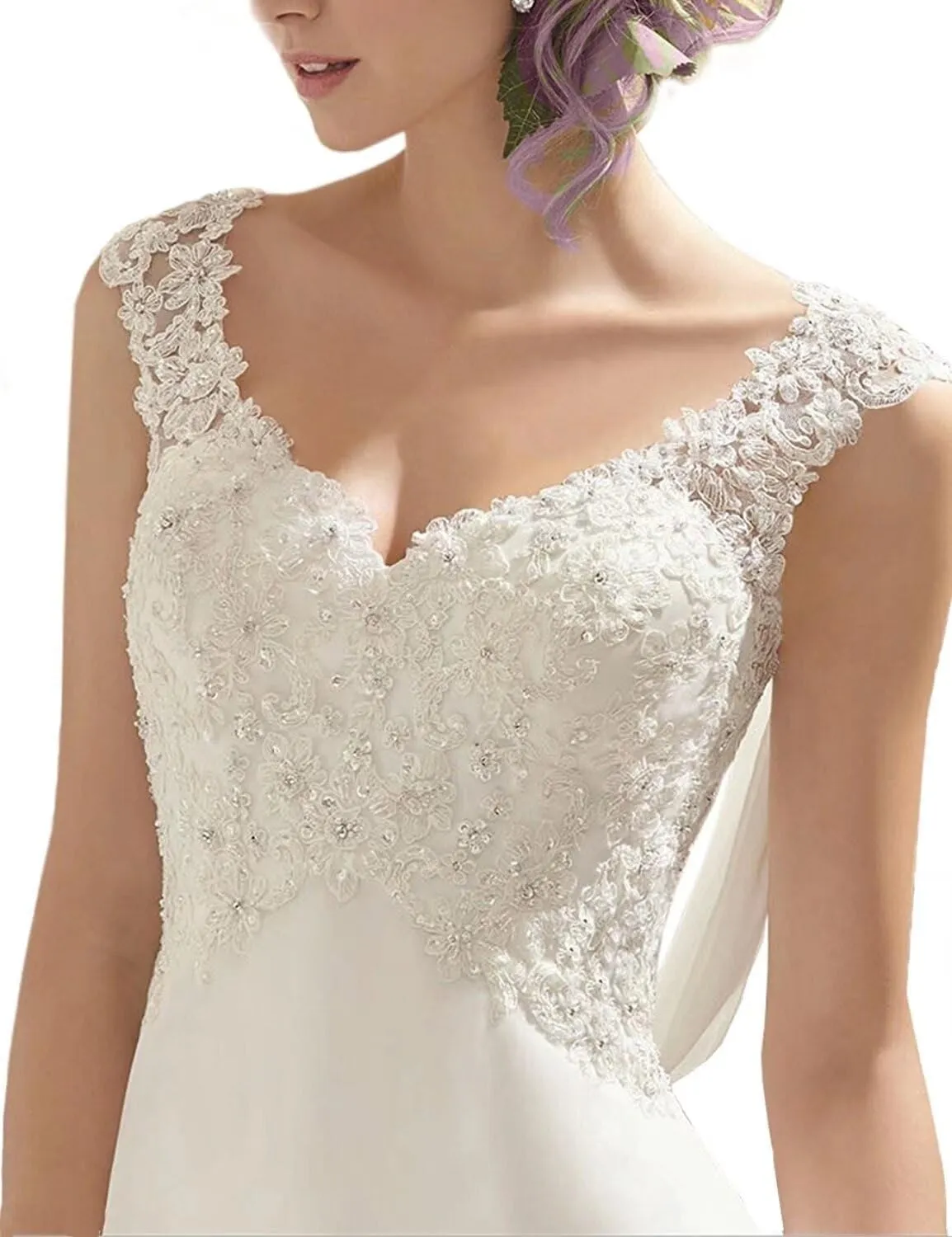 Beach Wedding Dresses for Bride High Low Sequins Sleeveless Pleated Sweetheart Long Bridal Gowns for Women