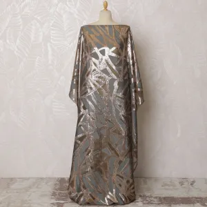 Bronze French Silk Chiffon Fabric with Silver Metallic Lurex, Traditional Somali Dirac - 140 cm Width, 3.5 Meters-D20138
