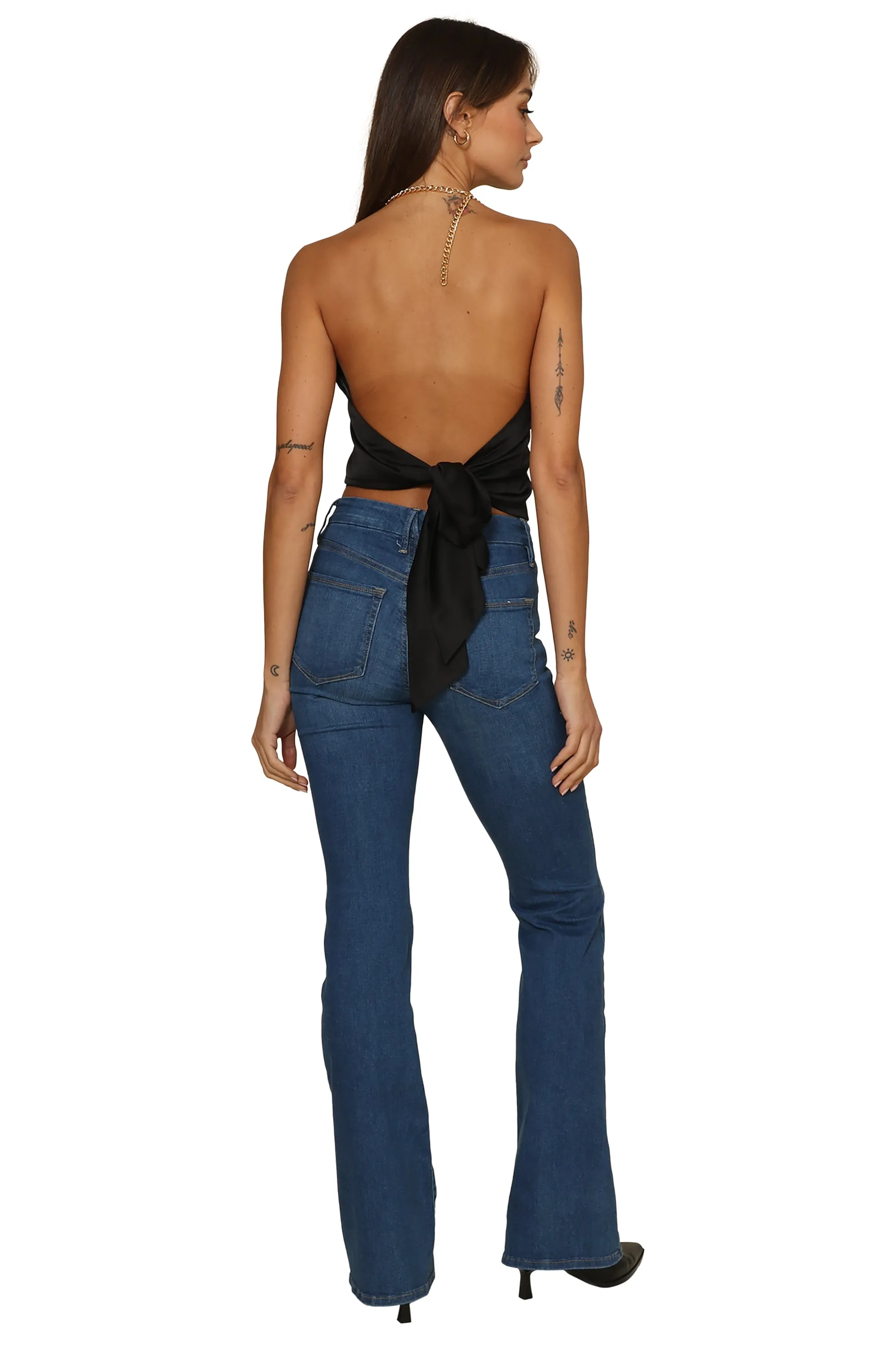 Chain Neck Halter Top With Tie